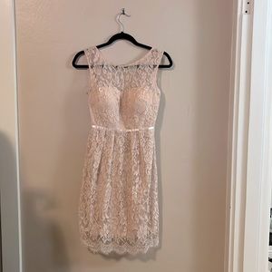 Jenny Yoo Collection Sleeveless Light Pink Lace Mini Bridesmaid Dress 0